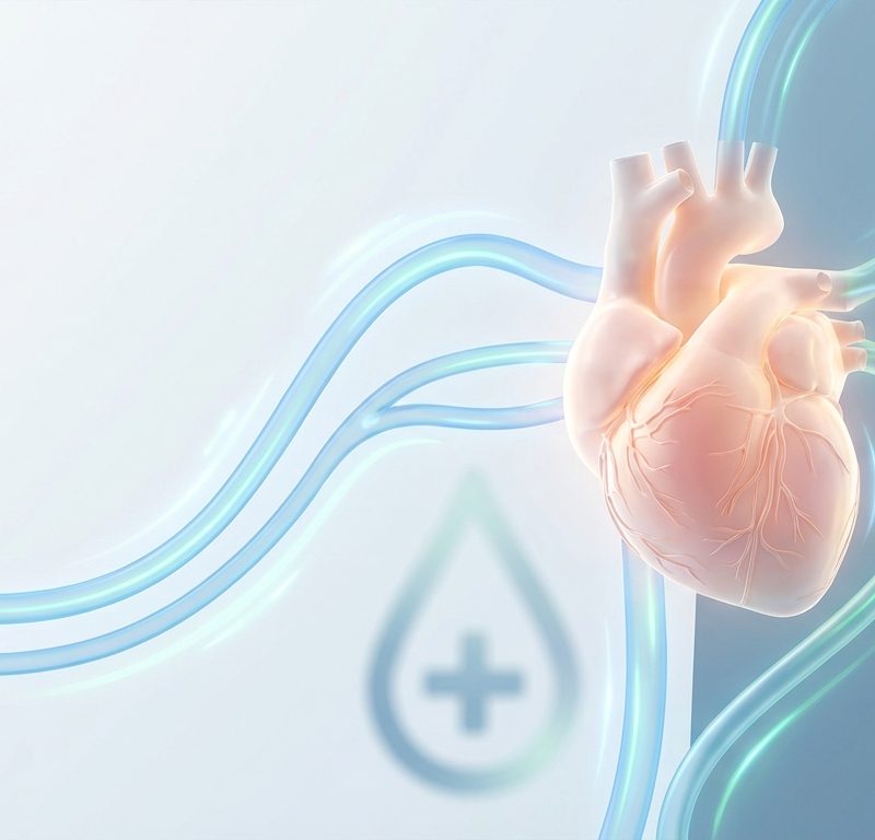 Healthy heart with flowing blood vessels and vibrant circulation graphics