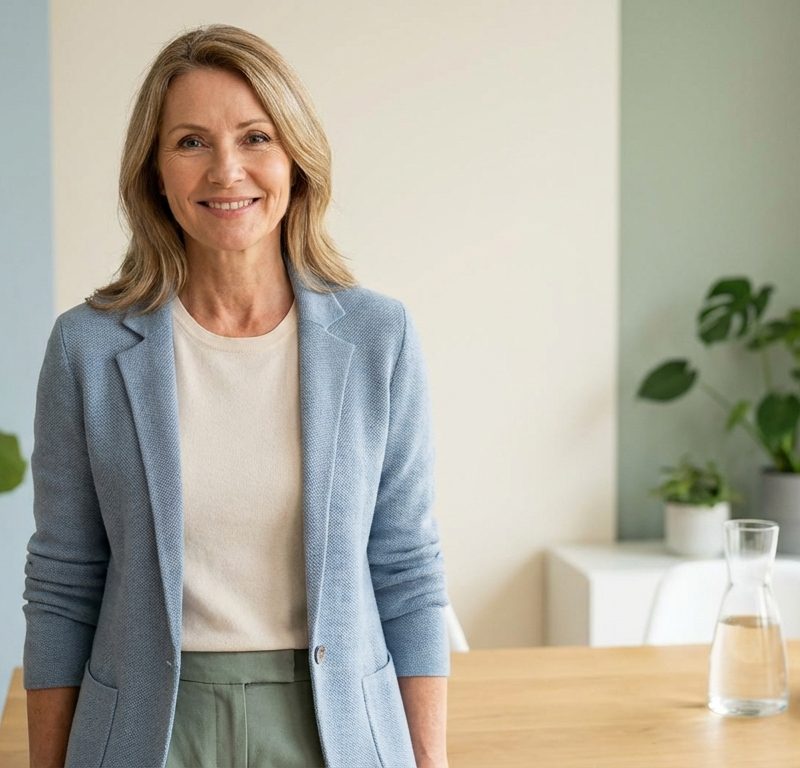 Professional woman in her 50s looking confident and healthy in natural lighting