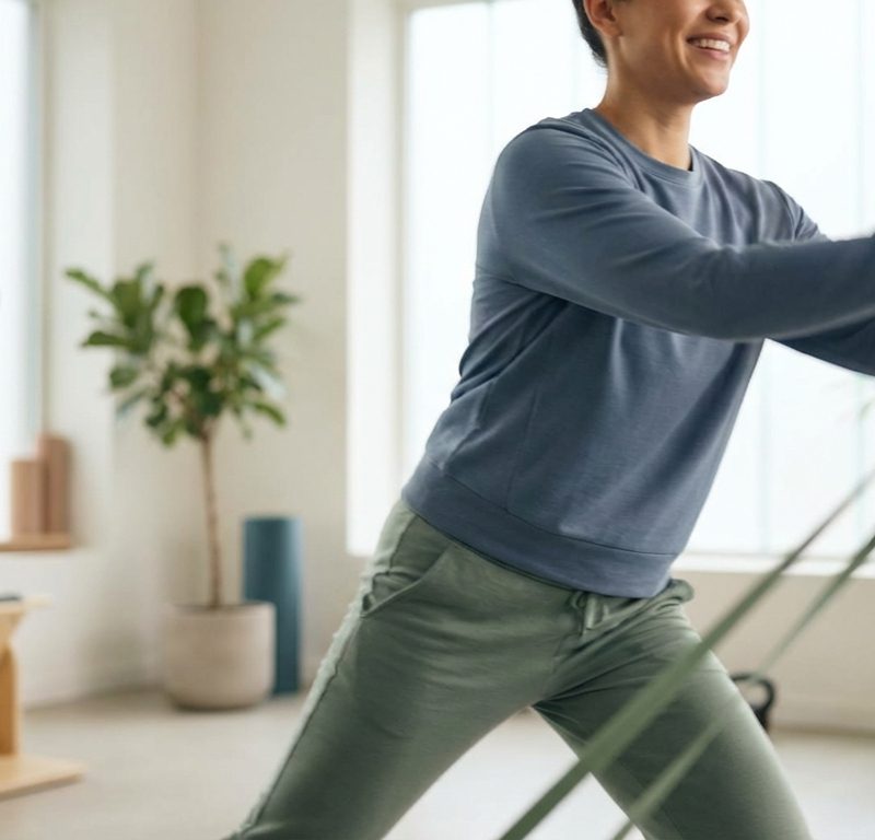 Person exercising with vibrant energy in a modern gym setting, showcasing vitality and performance