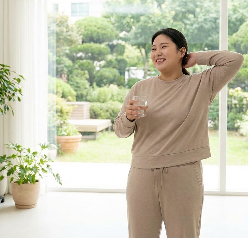 Person looking energetic and vibrant in a modern wellness setting